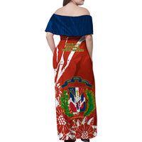Dominican Republic Independence Day Family Matching Off Shoulder Maxi Dress and Hawaiian Shirt Coat Of Arms With Bayahibe Rose - Wonder Print Shop