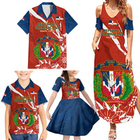 Dominican Republic Independence Day Family Matching Summer Maxi Dress and Hawaiian Shirt Coat Of Arms With Bayahibe Rose - Wonder Print Shop