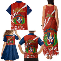 Dominican Republic Independence Day Family Matching Tank Maxi Dress and Hawaiian Shirt Coat Of Arms With Bayahibe Rose - Wonder Print Shop