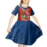 Dominican Republic Independence Day Kid Short Sleeve Dress Coat Of Arms With Bayahibe Rose - Wonder Print Shop