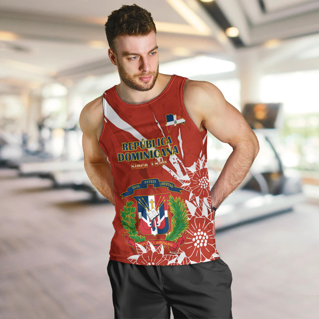 Dominican Republic Independence Day Men Tank Top Coat Of Arms With Bayahibe Rose