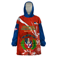 Dominican Republic Independence Day Wearable Blanket Hoodie Coat Of Arms With Bayahibe Rose - Wonder Print Shop