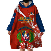 Dominican Republic Independence Day Wearable Blanket Hoodie Coat Of Arms With Bayahibe Rose - Wonder Print Shop