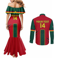 Custom Cameroon Football Couples Matching Mermaid Dress and Long Sleeve Button Shirt 2024 African Nations Go Champions Lion Style