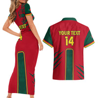Custom Cameroon Football Couples Matching Short Sleeve Bodycon Dress and Hawaiian Shirt 2024 African Nations Go Champions Lion Style - Wonder Print Shop