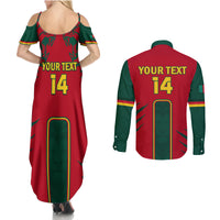 Custom Cameroon Football Couples Matching Summer Maxi Dress and Long Sleeve Button Shirt 2024 African Nations Go Champions Lion Style - Wonder Print Shop