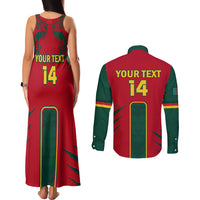 Custom Cameroon Football Couples Matching Tank Maxi Dress and Long Sleeve Button Shirt 2024 African Nations Go Champions Lion Style - Wonder Print Shop