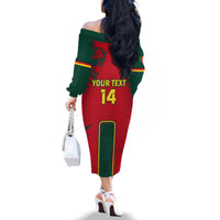 Custom Cameroon Football Family Matching Off Shoulder Long Sleeve Dress and Hawaiian Shirt 2024 African Nations Go Champions Lion Style - Wonder Print Shop