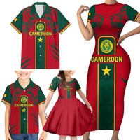 Custom Cameroon Football Family Matching Short Sleeve Bodycon Dress and Hawaiian Shirt 2024 African Nations Go Champions Lion Style - Wonder Print Shop