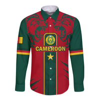 Custom Cameroon Football Long Sleeve Button Shirt 2024 African Nations Go Champions Lion Style - Wonder Print Shop