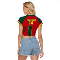 Custom Cameroon Football Raglan Cropped T Shirt 2024 African Nations Go Champions Lion Style - Wonder Print Shop