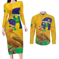 Brasil Volleyball Couples Matching Long Sleeve Bodycon Dress and Long Sleeve Button Shirt Go Champions Canario-da-terra