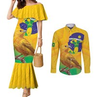 Brasil Volleyball Couples Matching Mermaid Dress and Long Sleeve Button Shirt Go Champions Canario-da-terra