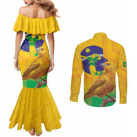 Brasil Volleyball Couples Matching Mermaid Dress and Long Sleeve Button Shirt Go Champions Canario-da-terra