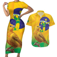 Brasil Volleyball Couples Matching Short Sleeve Bodycon Dress and Hawaiian Shirt Go Champions Canario-da-terra
