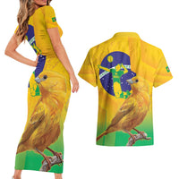 Brasil Volleyball Couples Matching Short Sleeve Bodycon Dress and Hawaiian Shirt Go Champions Canario-da-terra