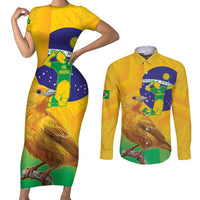 Brasil Volleyball Couples Matching Short Sleeve Bodycon Dress and Long Sleeve Button Shirt Go Champions Canario-da-terra