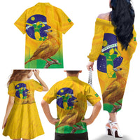 Brasil Volleyball Family Matching Off The Shoulder Long Sleeve Dress and Hawaiian Shirt Go Champions Canario-da-terra