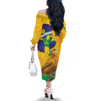 Brasil Volleyball Family Matching Off The Shoulder Long Sleeve Dress and Hawaiian Shirt Go Champions Canario-da-terra