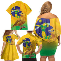 Brasil Volleyball Family Matching Off Shoulder Short Dress and Hawaiian Shirt Go Champions Canario-da-terra
