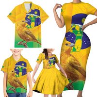 Brasil Volleyball Family Matching Short Sleeve Bodycon Dress and Hawaiian Shirt Go Champions Canario-da-terra