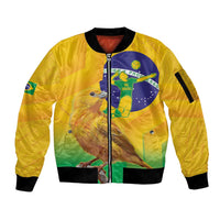 Brasil Volleyball Sleeve Zip Bomber Jacket Go Champions Canario-da-terra - Wonder Print Shop