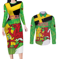 Wales Saint David's Day Couples Matching Long Sleeve Bodycon Dress and Long Sleeve Button Shirt Welsh Dragon Dydd Gwyl Dewi Hapus!