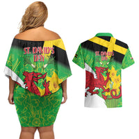 Wales Saint David's Day Couples Matching Off Shoulder Short Dress and Hawaiian Shirt Welsh Dragon Dydd Gwyl Dewi Hapus!