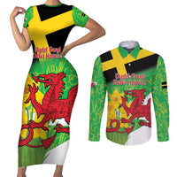 Wales Saint David's Day Couples Matching Short Sleeve Bodycon Dress and Long Sleeve Button Shirt Welsh Dragon Dydd Gwyl Dewi Hapus!