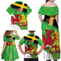 Wales Saint David's Day Family Matching Off Shoulder Maxi Dress and Hawaiian Shirt Welsh Dragon Dydd Gwyl Dewi Hapus!