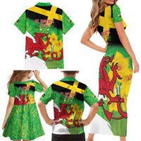 Wales Saint David's Day Family Matching Short Sleeve Bodycon Dress and Hawaiian Shirt Welsh Dragon Dydd Gwyl Dewi Hapus!
