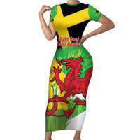 Wales Saint David's Day Family Matching Short Sleeve Bodycon Dress and Hawaiian Shirt Welsh Dragon Dydd Gwyl Dewi Hapus!
