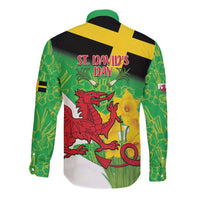 Wales Saint David's Day Long Sleeve Button Shirt Welsh Dragon Dydd Gwyl Dewi Hapus!