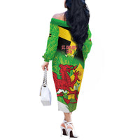 Wales Saint David's Day Off The Shoulder Long Sleeve Dress Welsh Dragon Dydd Gwyl Dewi Hapus!