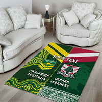 Custom Lebanon And Australia Rugby Area Rug Aussie Kangaroos Lebanese Cedars