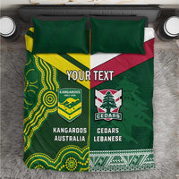 Custom Lebanon And Australia Rugby Bedding Set Aussie Kangaroos Lebanese Cedars