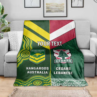 Custom Lebanon And Australia Rugby Blanket Aussie Kangaroos Lebanese Cedars