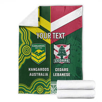 Custom Lebanon And Australia Rugby Blanket Aussie Kangaroos Lebanese Cedars