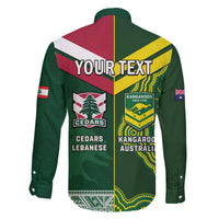 Custom Lebanon And Australia Rugby Family Matching Off The Shoulder Long Sleeve Dress and Hawaiian Shirt Aussie Kangaroos Lebanese Cedars