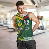 Custom Lebanon And Australia Rugby Men Tank Top Aussie Kangaroos Lebanese Cedars