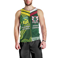 Custom Lebanon And Australia Rugby Men Tank Top Aussie Kangaroos Lebanese Cedars