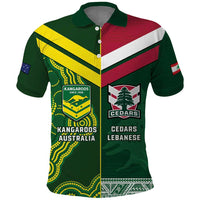 Custom Lebanon And Australia Rugby Polo Shirt Aussie Kangaroos Lebanese Cedars