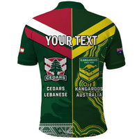 Custom Lebanon And Australia Rugby Polo Shirt Aussie Kangaroos Lebanese Cedars