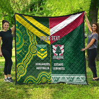 Custom Lebanon And Australia Rugby Quilt Aussie Kangaroos Lebanese Cedars