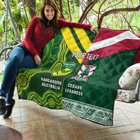 Custom Lebanon And Australia Rugby Quilt Aussie Kangaroos Lebanese Cedars