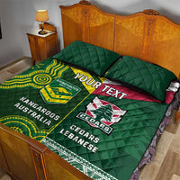 Custom Lebanon And Australia Rugby Quilt Bed Set Aussie Kangaroos Lebanese Cedars