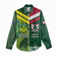 Custom Lebanon And Australia Rugby Women Casual Shirt Aussie Kangaroos Lebanese Cedars