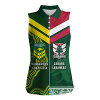 Custom Lebanon And Australia Rugby Women Sleeveless Polo Shirt Aussie Kangaroos Lebanese Cedars