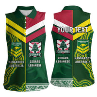 Custom Lebanon And Australia Rugby Women Sleeveless Polo Shirt Aussie Kangaroos Lebanese Cedars