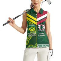 Custom Lebanon And Australia Rugby Women Sleeveless Polo Shirt Aussie Kangaroos Lebanese Cedars